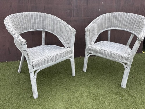 Pair grey rattan tub chairs - grey,