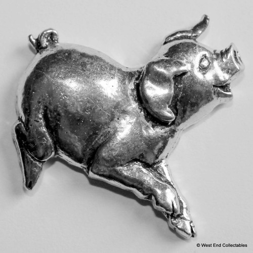 Happy smiling pig pewter pin - happy,
