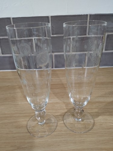 Vintage pair etched floral - pair,