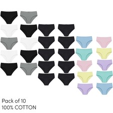 GIRLS 10 PACK BRIEFS KNICKERS UNDERWEAR 100% COTTON Sizes 2 - 15 years