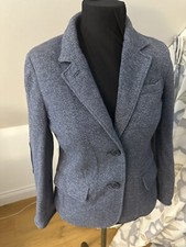 Joules Womens Henford Blue Herringbone Soft Jersey Blazer Jacket Size 14 VGC