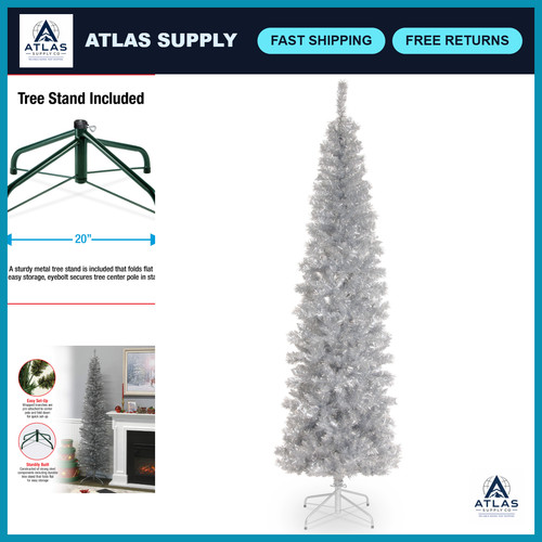 7ft unlit silver tinsel - unlit,