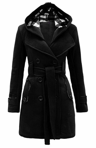 Women check hooded belted - check,