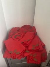 Poinsettia Christmas Table Set 2 Large Placemats, 6 Napkins 6 Coasters