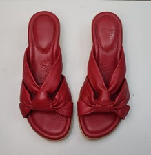 CLARKS 5UK EUR38 WOMENS RED LEATHER MID WEDGE HEEL SLIDERS SANDALS SHOES MULES
