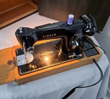 Singer Sewing Machine 201K 1955 Knee Crank, with Case and Accessories.