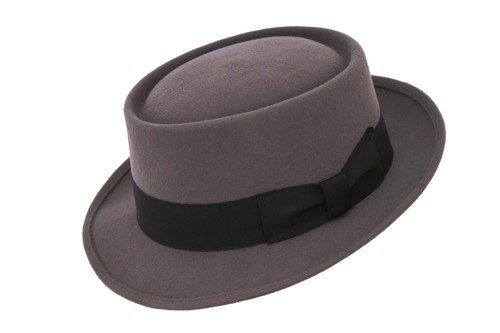 Hand made grey pork pie - hand, trilby