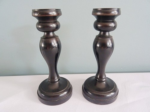 Antique ebony candlesticks - ebony,