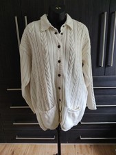 Blue Willi's Cream Heavy Cotton Long Line Cable Knit Cardy/pockets (M) Preowned