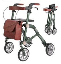 Uplivin Trive Rollator w Seat - 1 Step Double Folding -4 Wheel-Lightweight Green