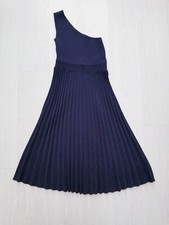 Ted Baker Miriom Pleated Dress Size 2 UK 10 Navy Blue Midi Dress One Shoulder