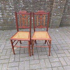 Pair of Antique Vintage Edwardian Cane Seat Chairs Occasional Bedroom Edwardian