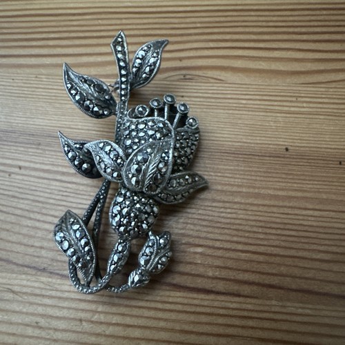 1940s silver flower marcasite - silver,