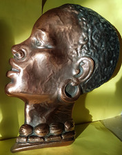 Very Nice Gold Tone Hagenauer-Style Plaster African Man Head Wall Hanging