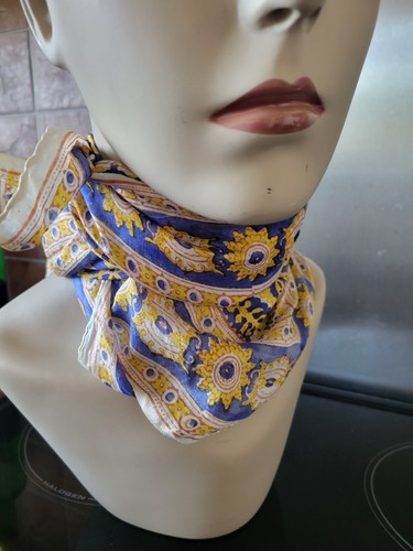 Vintage silk head scarf - vintage, yellow