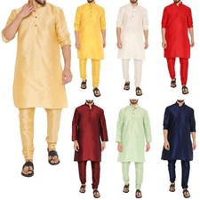 Ethnic Dupion Silk Stylish Kurta pajama Set Wedding Party Wear Dress For Men's