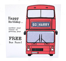 Personalised Birthday Card, OAP Bus Pass Birthday Card, Another Year Closer