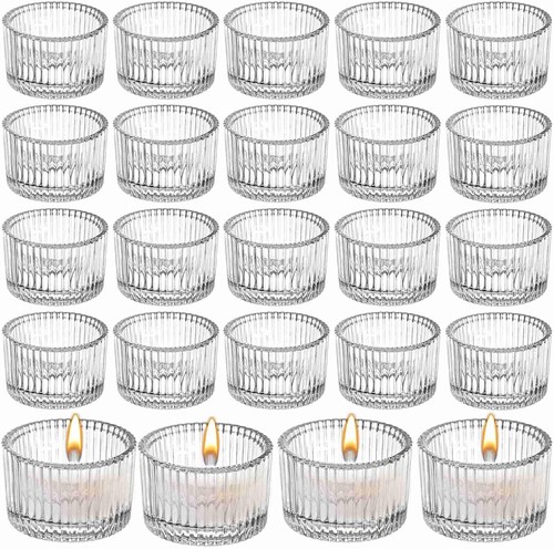 Clear ribbed glass tea light - ribbed,