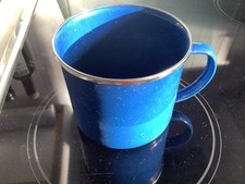 Pre Loved Blue Enamel Mug, Asda, Sliver Rim And No Sign Of Previously Being Used
