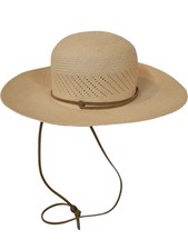 Straw Cowboy Hat with Chin Strap Beige Wide Brim