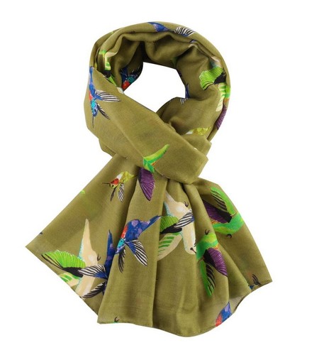 Hummingbird scarf cream olive - hummingbird,