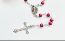 Scented Rosary, White - Red - Gold (Blessed By Priest)