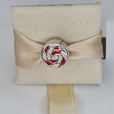 Truth 925 Sterling Silver Red & Cream Enamel Pattern Charm Bead European Used