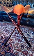 Antique 'Giovanni' Chair Wooden Decorative Leather Campaign/ Travel  Stool