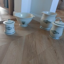 Vintage The 1869 Victorian Pottery 4 Piece Set Pitcher Garlic, Mix Bowl & Flagon