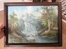 Vintage Hand Painted Landscape Waterfall Oil Painting Signed R Danford Framed