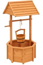 Outdoor Wooden Wishing Well with Hanging Bucket & Flower Pot – Garden Decor