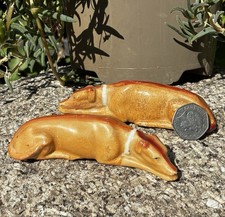 Pair of Antique 19th C. English Staffordshire Greyhound Whippet Dogs