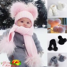 Toddler Knitted Beanie Cap Scarf Set Kids Baby Boy Girl Winter Pom Bobble Hat🎁.