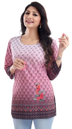 Pink faux crepe printed - pink,