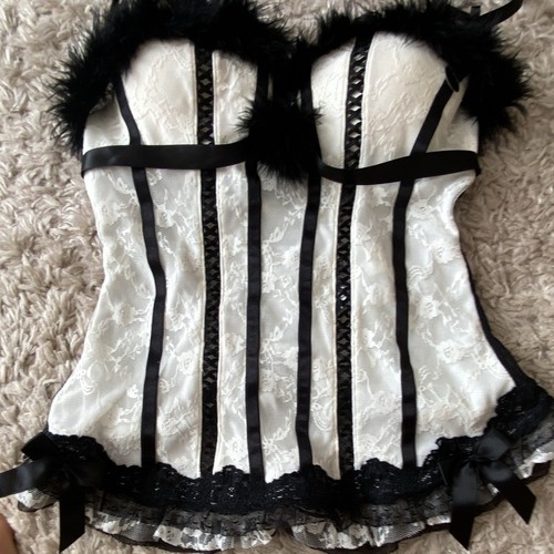White black floral lacecorset - white&black,