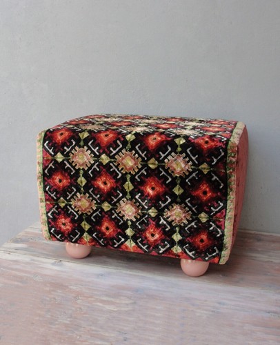 Embroidered kilim ottoman - embroidered,