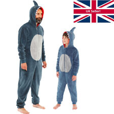 Shark 1Onesie Onesey Boys Mens Twinning Dad Son Fleece Hooded Jumpsuit Grey