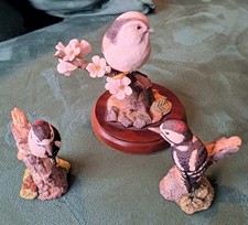 Border Fine Arts Small Bird Collection, A Long-tailed TIT and G-S Woodpecker x2