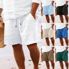 Mens Cotton Linen Beach Shorts