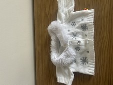 Build A Bear White Winter Knitted Faux Fur Collar Cardigan Jacket Sparkle Snow