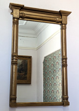 Georgian English Regency Carved Gilt Wood & Gesso Pier Column Mirror Antique