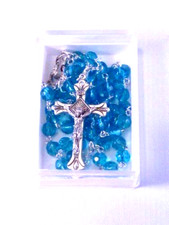 MARCH BIRTHSTONE    Aquamarine    ITALIAN GLASS ROSARY    6mm Beads