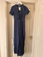 BNWT H&M Steel Blue Satin Feel Pleated Detail Maxi Dress UK 8