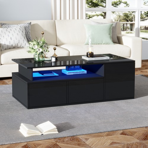 Black coffee table - black, lights
