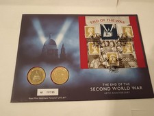 Royal Mint BUNC 2005 £2 End of the War Coin  + Medal With Stamp Covers