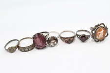 Mixed Grade Silver Rings Gemstone Camero Faceted x 7 (9g)