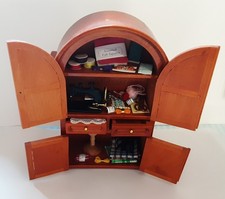 Dolls House Reutter Vintage Walnut Sewing Cabinet Filled With Accessories RARE!