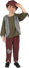 Victorian Poor Boy Costume, Green with Top,Trousers Hat, Boys Fancy Dress S size
