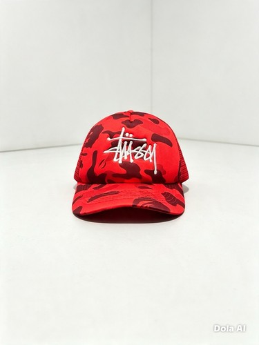 Red camo trucker hat stüssy - camo,