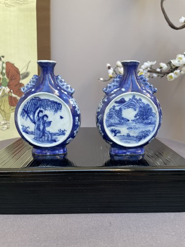Pair 5cm chinese blue white - 12.5cm,